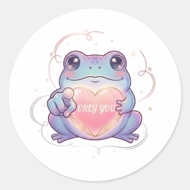 Pegatina Redonda Solo Tú Sticker de Rana Cute Rana Corazón Brillant (Anverso)