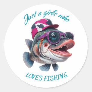 Pegatina Redonda solo un chica al que le encanta pescar