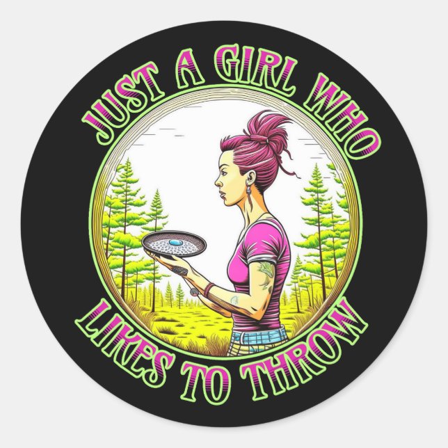 Pegatina Redonda Sólo un Chica al que le gusta tirar | Golf en disc (Anverso)