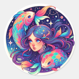 Pegatina Redonda Sólo un Chica de Pisces | Navidades de arte del ho