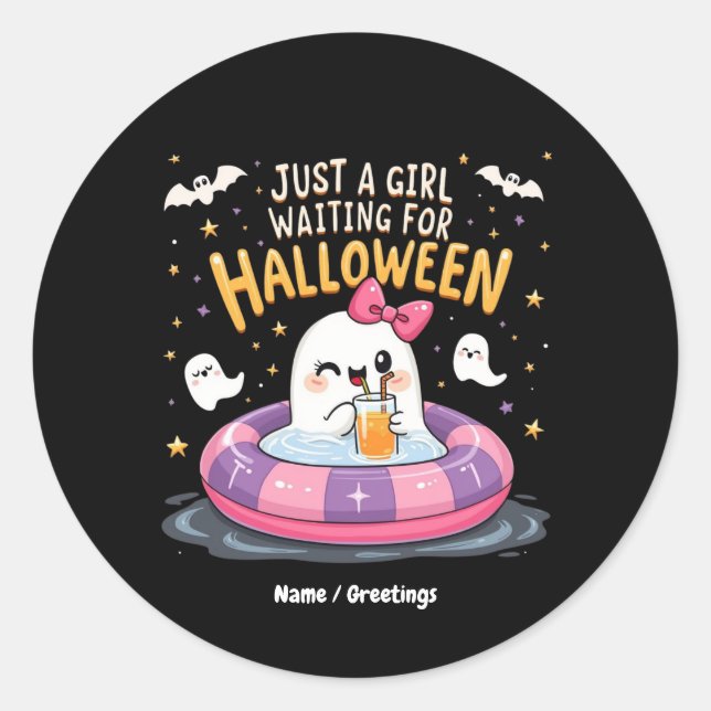 Pegatina Redonda Sólo Un Chica Esperando Por Halloween Espantador V (Anverso)