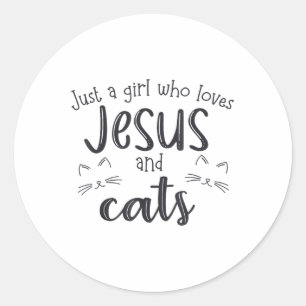 Pegatina Redonda Solo Un Chica Que Ama A Jesús Y A Los Gatos _3
