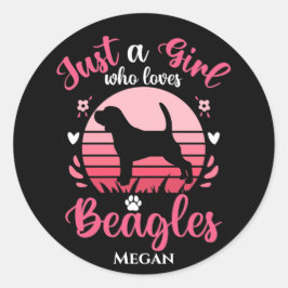 Pegatina Redonda Sólo un Chica que ama a los beagles personalizado