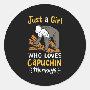 Pegatina Redonda Sólo un Chica que ama a los monos capuchinos