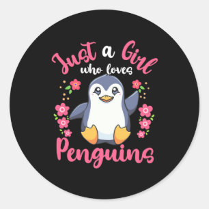 Pegatina Redonda Sólo un Chica que ama a los pingüinos