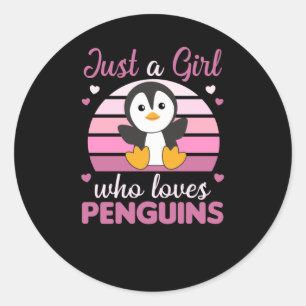 Pegatina Redonda Sólo un Chica que ama a los pingüinos del corazón