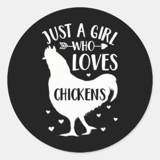 Pegatina Redonda Sólo un Chica que ama al agricultor de pollo
