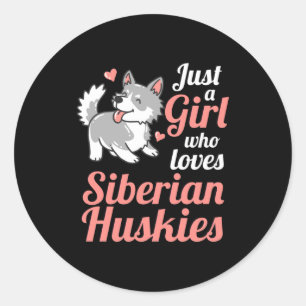 Pegatina Redonda Sólo un Chica que ama al Husky Siberiano
