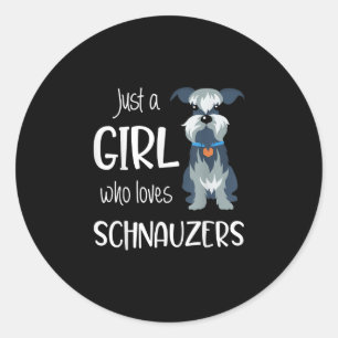 Pegatina Redonda sólo un chica que ama al perro schnauzers _ schna