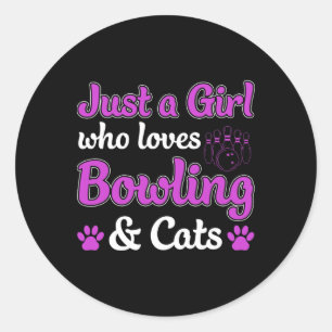 Pegatina Redonda Sólo Un Chica Que Ama El Bowling Y Los Gatos Diver