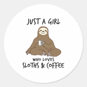 Pegatina Redonda Sólo un chica que ama el café Sloths