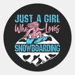 Pegatina Redonda Sólo un Chica que ama el snowboard