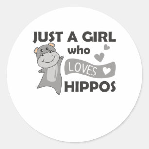 Pegatina Redonda Solo un Chica que ama Hippos Cute Hippo