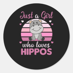 Pegatina Redonda Solo un Chica que ama Hippos Cute Hippo