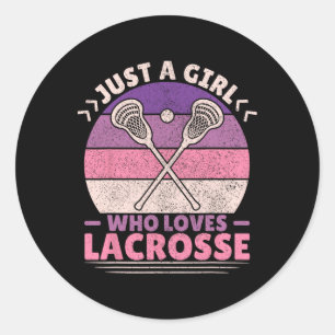 Pegatina Redonda Sólo Un Chica Que Ama Lacrosse Player Lax Amantes 