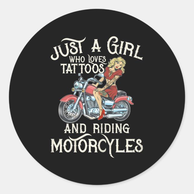 Pegatina Redonda Sólo un Chica que ama las motocicletas Gracioso re (Anverso)