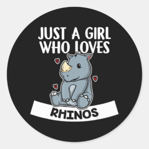 Pegatina Redonda sólo un chica que ama los rinocerontes lindos rino