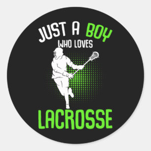 Pegatina Redonda Solo un chico que ama a los jóvenes de Lacrosse Pl