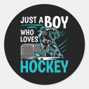 Pegatina Redonda Solo un chico que ama al jugador de hockey Jóvenes