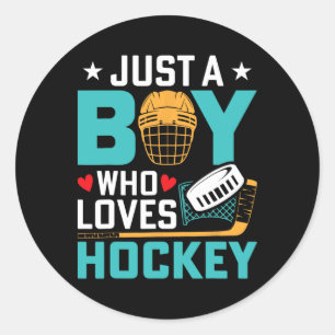 Pegatina Redonda Solo un chico que ama al jugador de hockey sobre h