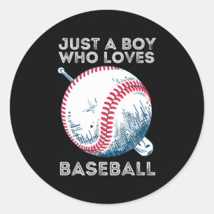 Pegatina Redonda Solo un chico que ama el béisbol