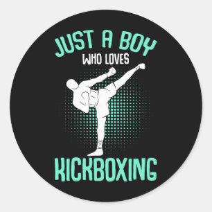 Pegatina Redonda Solo un chico que ama el kickboxing Kickboxer Kids