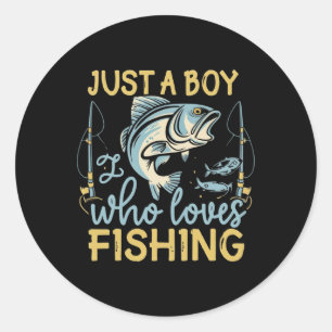 Pegatina Redonda Solo un chico que ama la pesca de la delicia del p