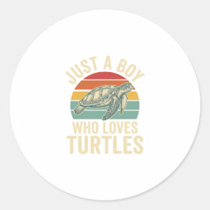 Pegatina Redonda Solo un chico que ama las tortugas Camiseta vintag