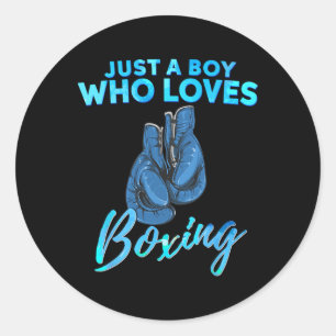 Pegatina Redonda Solo Un Niño Que Ama El Regalo De Boxeo Para Niños
