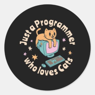 Pegatina Redonda Sólo un programador que ama a los gatos