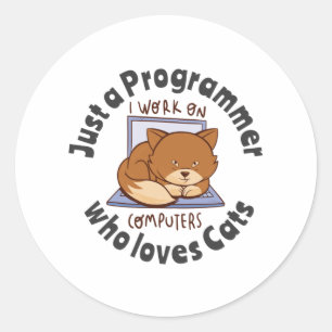 Pegatina Redonda Sólo un programador que ama a los gatos