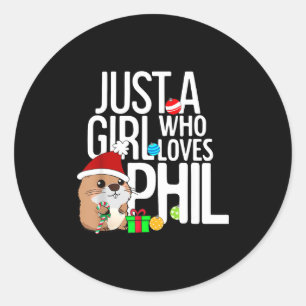 Pegatina Redonda Sólo una chica que ama a Phil Groundhog Day Navida