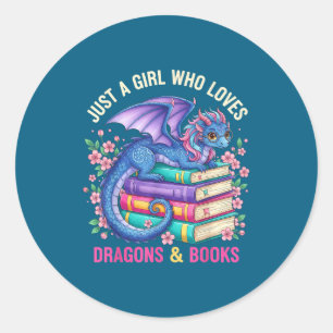 Pegatina Redonda Solo Una Chica Que Ama Dragones Y Libros Lectura D