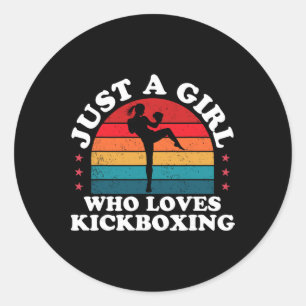 Pegatina Redonda Solo una chica que ama kickboxing Chicas kickboxer