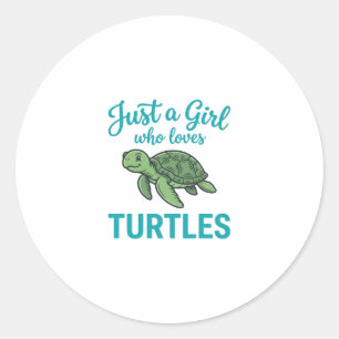 Pegatina Redonda Solo una chica que ama las tortugas grabado vintag