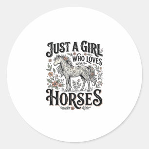 Pegatina Redonda Sólo una chica que ama los caballos diseño floral 