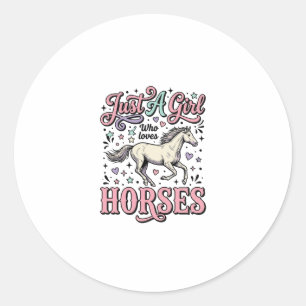 Pegatina Redonda Solo Una Chica Que Ama Los Caballos Diseño Vector 
