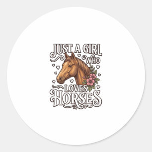 Pegatina Redonda Sólo una chica que ama los caballos Diseño vintage