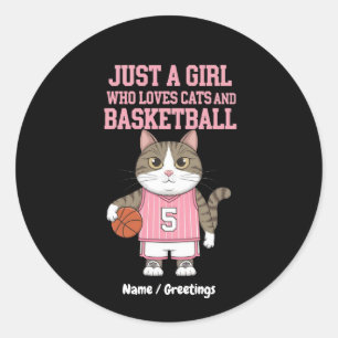 Pegatina Redonda Solo una chica que ama los gatos y el baloncesto