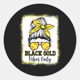 Pegatina Redonda Solo Vibraciones de Oro Negro Camiseta Suave Mujer