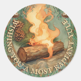 Pegatina Redonda Solsticio de invierno de estilo vintage de yule ra