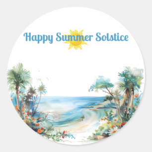 Pegatina Redonda solsticio de verano feliz sol 2024