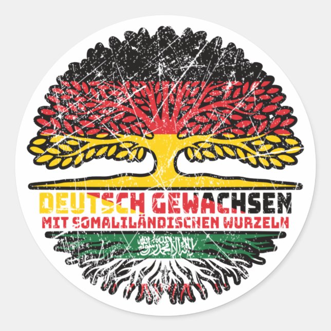 Pegatina Redonda Somaliland Somaliländisch Deutsch Deutschland Baum (Anverso)