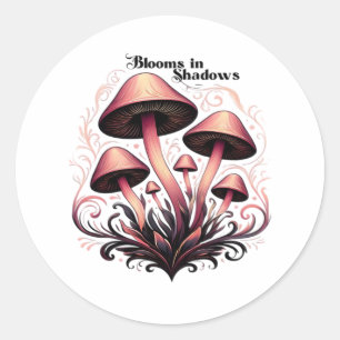 Pegatina Redonda Sombras de sangre - Whimsigoth Mushroom Art Pastel