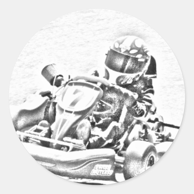 Pegatina Redonda Sombreado de Kart Carreras B/W (Anverso)