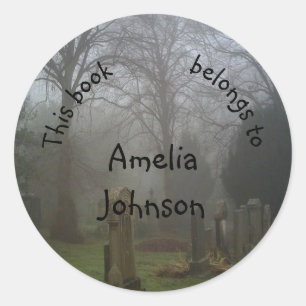 Pegatina Redonda Sombreado Personalizado de cementerio de niebla