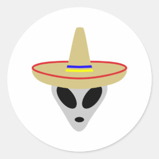 Pegatina Redonda sombrero alienígena mexicano