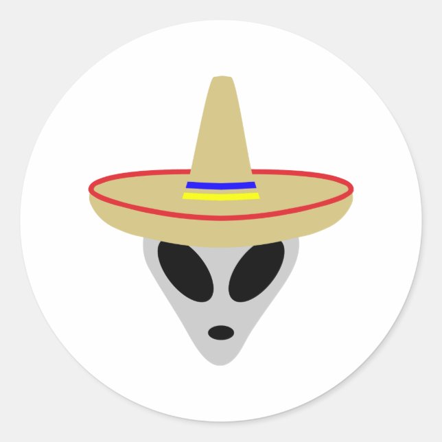 Pegatina Redonda sombrero alienígena mexicano (Anverso)