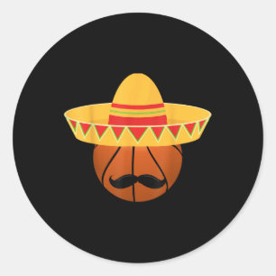 Pegatina Redonda Sombrero De Baloncesto Para Cinco De Mayo Fiesta C