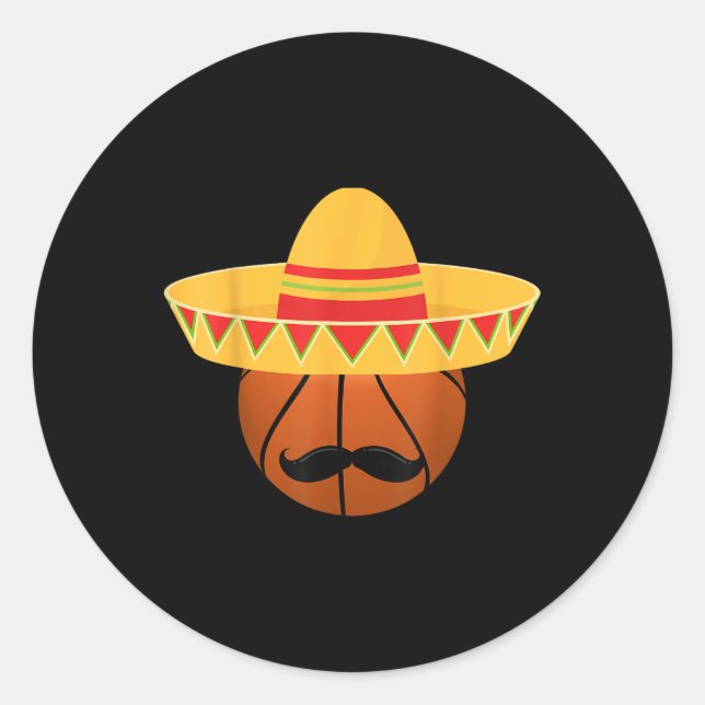 Pegatina Redonda Sombrero De Baloncesto Para Cinco De Mayo Fiesta C (Anverso)